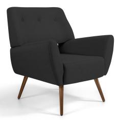 Poltrona Decorativa Sala De Estar Melli Pés Palito Madeira Linho D-465 Chumbo - Domi