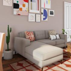 Sofá 3 Lugares Live com Chaise Esquerdo Pé Palito Linho Cotton Cru