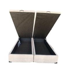 Cama Box Baú Casal Bipartido Linhão Bege Com Pistão A Gás - Imperium do Sono