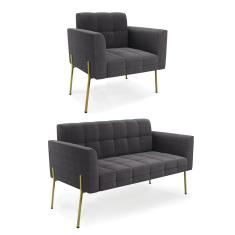 Namoradeira e Poltrona Pé de Ferro Dourado Elisa Bouclê Grafite D03 - D'Rossi