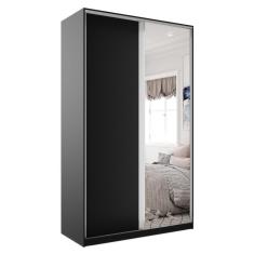 Guarda Roupa Solteiro com Espelho 2 Portas de Correr 3 Gavetas Zermatt RR Móveis Preto