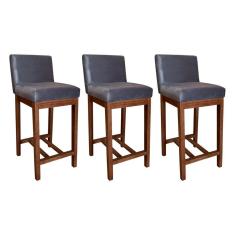 Kit 3 Banquetas Média Estofadas Lisboa 90 Cm Madeira Maciça Suede Cinza CCS