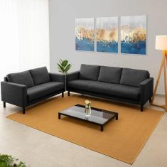 Conjunto de Sofá Antúrio 3 e 2 Lugares com Usb em Linho CabeCasa MadeiraMadeira Cinza Escuro