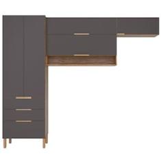 Cozinha Compacta Bartira Topázio UP com 5 Portas, 3 Gavetas e 4 Prateleiras - 262,5cm de largura