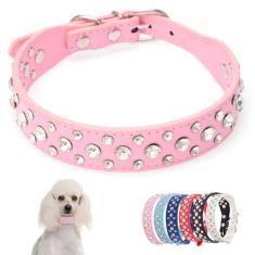Coleira de cachorro rosa XXS para meninas, coleira de cachorro com strass brilhante, couro sintético, purpurina, joia bonita, diamante, gatinho, coleiras para gatos PPP, PP, pequeno, médio, animais de