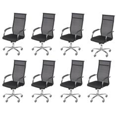 Kit 8 Cadeiras para Escritorio Presidente Alta Roma 3312 Preto