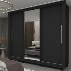 Guarda-roupa Casal 3 Portas 1 Porta Espelhada com Pés Milão Yescasa Preto