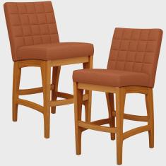 Kit 02 Banquetas Baixa Cozinha Bancada Bar Sala Jantar Fixa Mila L02 Tecido Terracota - Lyam Decor