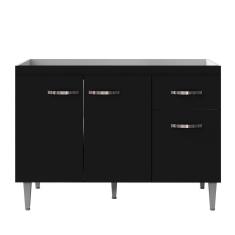 Balcão Gabinete Para Pia Sem Tampo 120cm 3 Portas E 1 Gaveta Gabriela Preto - Ajl Móveis