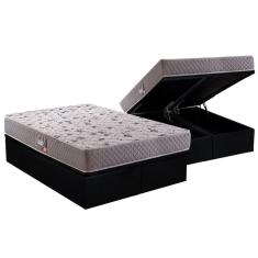 Cama Box Baú Queen: Colchão Espuma Herval D45 / AG65 Black Double Face + Base crc Suede Black(158x198)