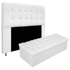 Kit Cabeceira E Calçadeira 140 Cm Casal Branco