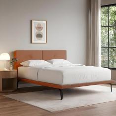 Cama Japonesa Toquio Casal com Cabeceira Almofada Linho Telha