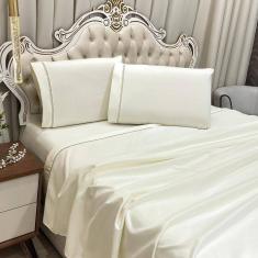 Jogo Cama Lençol Casal Realce Percal 400 Fios 4 Peças Palha