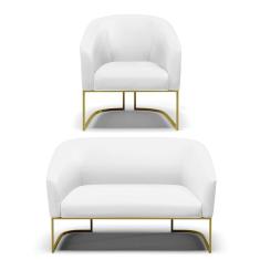 Sofá Namoradeira E Poltrona Base Industrial Dourado Stella Corino D03 - D'rossi Cor Branco