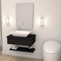 Bancada para Banheiro Cuba RT45 com Prateleira 605w Metrópole Compace Preto Onix