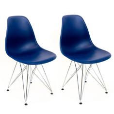 Conjunto com 2 Cadeiras Eames Cromado e Azul Marinho