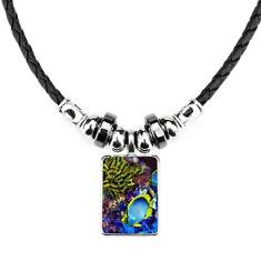 DIYthinker Colar com imagem natural de peixe colorido oceano joia Torque pingente de corda de couro