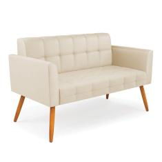 Sofá Namoradeira Elisa Corino Bege Pés Palito Castanho - D`rossi