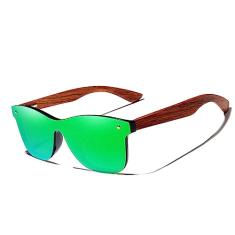 Óculos de Sol Masculino Artesanal Bambu Kingseven Proteção Polarizados UV400 Espelho B5504 (Verde)