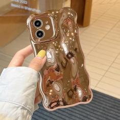 XIZYO Capa para iPhone 11 de 6,1 polegadas linda estampa ondulada estética 3D encaracolado forma ondulada com glitter bling mulheres meninas macio bumper silicone à prova de choque, dourado