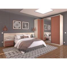 Quarto de Casal com Mesa de Cabeceira, Guarda Roupa com Espelho e Cabeceira Prime Luciane Móveis