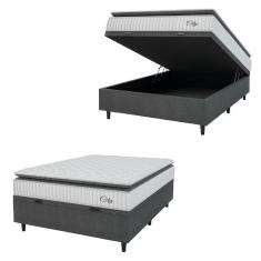 Cama Box Baú Colchão Casal Molas Ensacadas City Pillow Top 138x64cm Branco/preto Hellen Branco/pre