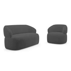 Kit Poltrona Giratória E Sofá Orgânico Living Glee 03 Lugares 170cm Veludo Preto - Desk Design