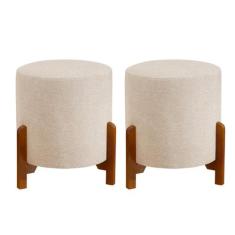 Kit 2 Puff Banqueta Linho Quarto Sala Pés de Madeira Thor - B&A BENTO,