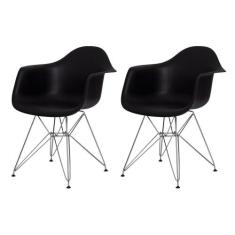 Kit 2 Cadeiras Eiffel Eames c/ Braço Base Cromada Preta - Waw Design