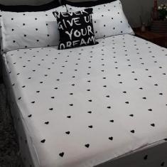 Lençol Com Elástico Casal King 4 Un Love Black Com Almofada - Casa Da 