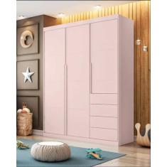 Guarda Roupa Pérola 3 Portas e 4 Gavetas Rosê - Phoenix Baby