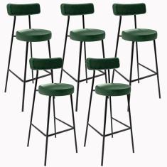Kit 05 Banquetas Altas Estrutura Em Aço Milão Verde Musgo