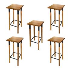 Kit 5 Banquetas Bistro Industrial Colors Ferro E Madeira Maciça - Preta Preto