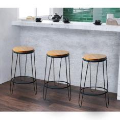 Kit 3 Banquetas Banco Guatemala Estilo Industrial Preto Preto