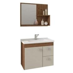 Conjunto Armário Para Banheiro 100% MDF Isa Com Espelheira E Pia Mgm M