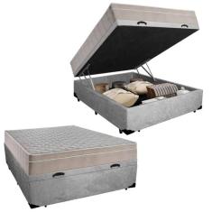 Cama Box Baú Casal Suede + Colchão SerenePrime  Molas Ensacadas 138x18