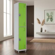 Roupeiro Aço 2 Portas 191x32x40 Cm Guarda Volume C/ Tranca - W3, VERDE