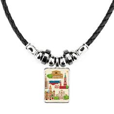 DIYthinker Colar com ilustração de símbolo nacional da Rússia com pingente de corda de couro