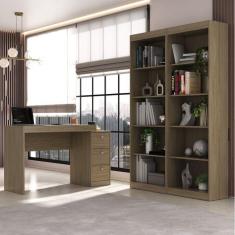 Escrivaninha 3 Gavetas com 2 Estantes Prateleiras Espresso Móveis Avelã TX