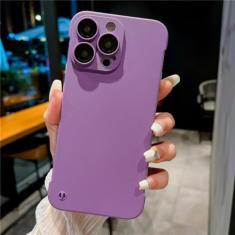 Capa de telefone ultrafina sem moldura para PC rígido fosco de cor sólida para iPhone 11 12 13 14 Pro Max Plus capa de proteção de câmera de vidro, roxo profundo, para iPhone 11 ProMax