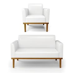 Sofá Namoradeira com Poltrona Base de Madeira Fixa Castanho Marisa Corano - D`Rossi