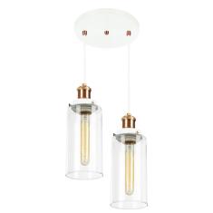 Lustre Pendente Duplo Château Cilindrico Vidro Branco Cobre