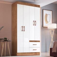 Guarda-Roupa Solteiro Rosario 4 Portas 2 Gavetas Off White Nogueira - Doripel