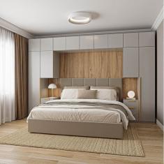 Guarda-roupa Modulado 11 Peças 13 Portas com 2 Mesas de Cabeceira Jade Cabecasa Madeiramadeira Cinza Urbano