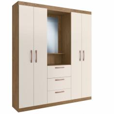 Guarda Roupa Casal com Espelho 4 Portas 3 Gavetas Capelinha 156cm Panamá Off White/Nogueira Doripel