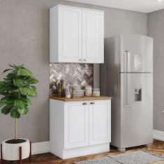 Cozinha Compacta Americana 4 Portas 3 Prateleiras 100% Mdf Branco/Nature - Henn