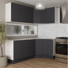 Cozinha Modulada 6 Peças sem Tampo com Rodapé 3 Aéreos e 3 Balcões Ipanema Cabecasa Madeiramadeira Grafite Trama