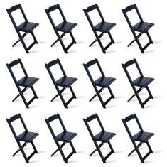 Kit 12 Cadeiras Dobrável Madeira Preta - Tarimatã