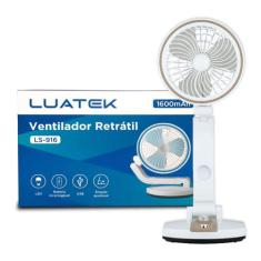 Ventilador Dobrável De Mesa Com Led Recarregável Via Usb Com Regulador