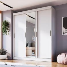 Guarda-Roupa Casal Solano 3 Portas 2 Gavetas com Espelho Branco - Pnr 